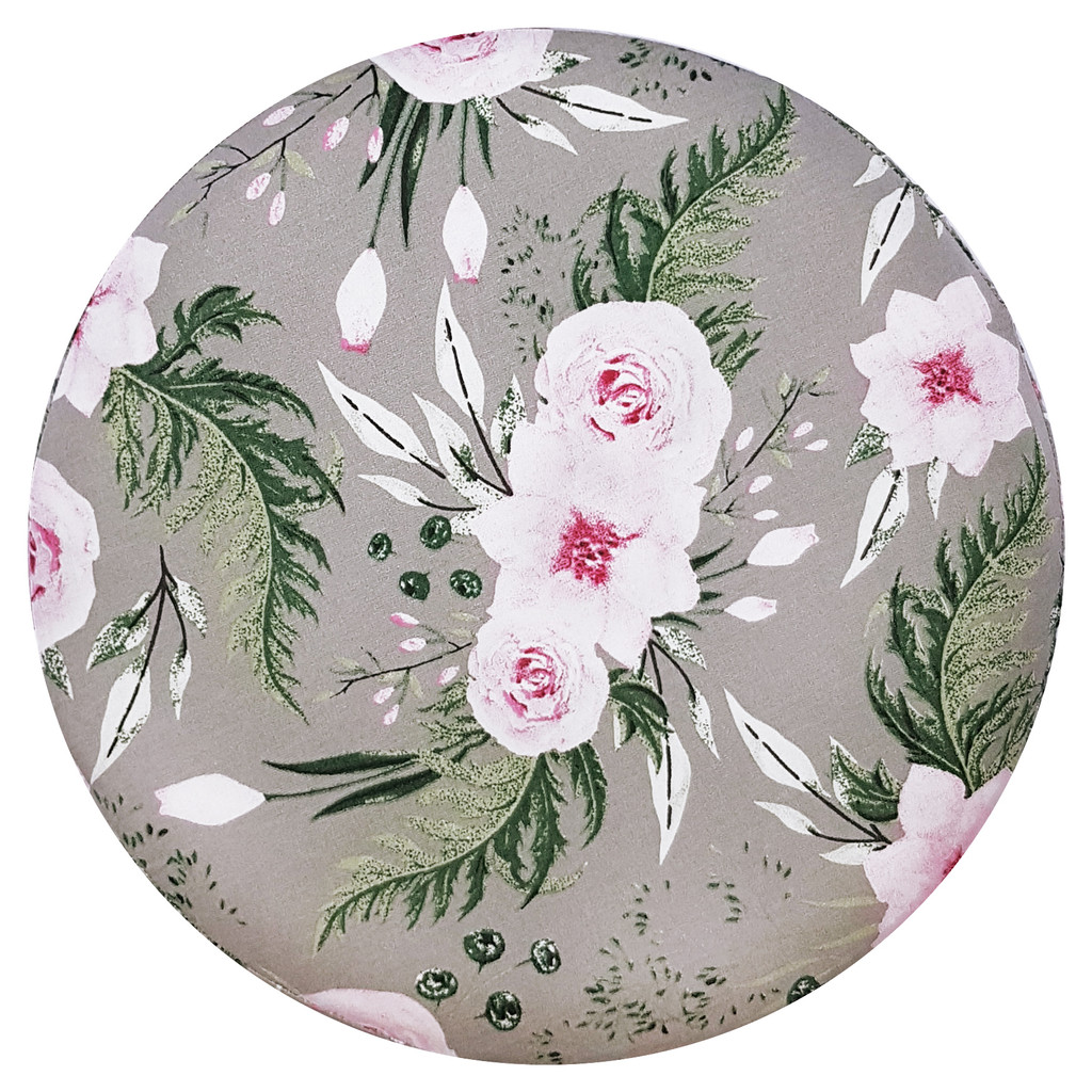 Lovely grey pouffe, roses against a background of green leaves, for the living room or bedroom - Lily Pouf image 2