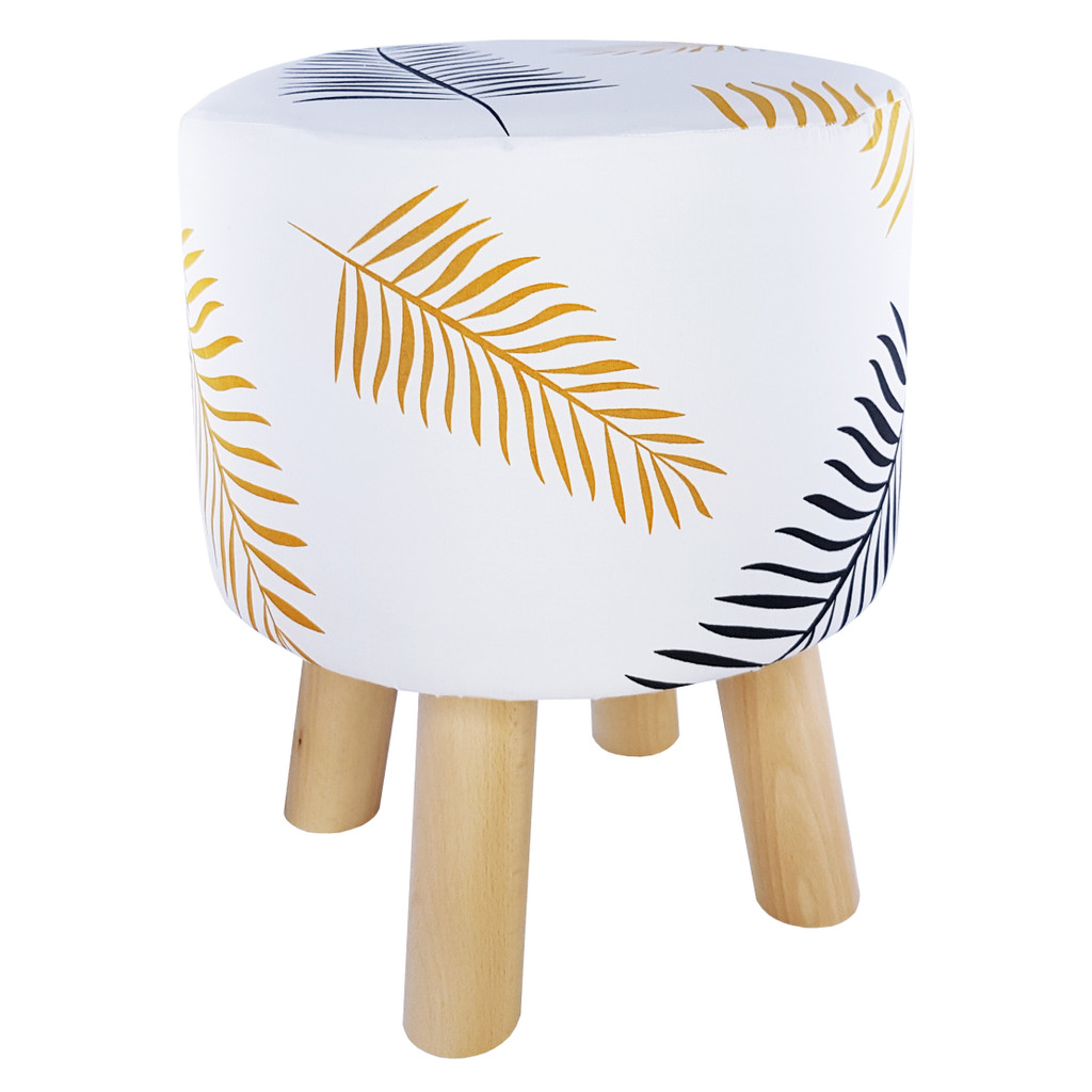 Stylish white seating pouffe, copper and black palm leaves - Lily Pouf image 1