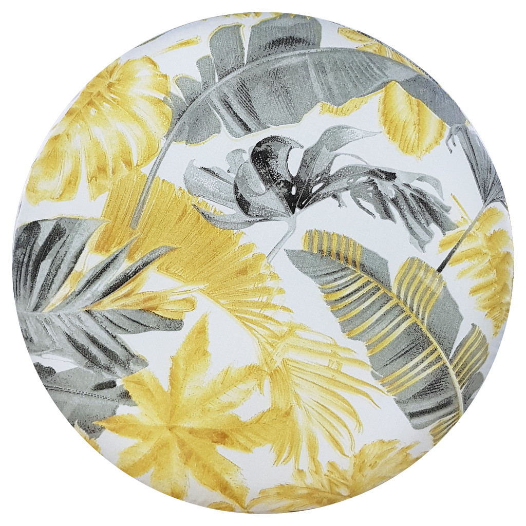 Designer bedroom pouffe in glamour style, gold and grey palm leaves on a white background - Lily Pouf image 2