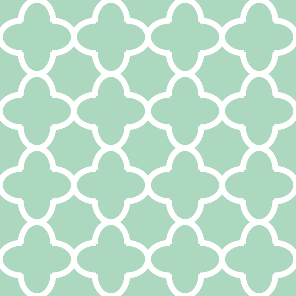 Mint and white quatrefoil oriental pattern wallpaper - Dekoori image 1