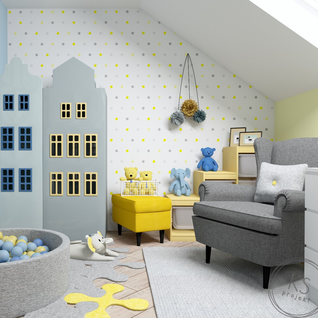 Grey and yellow dots on a white background wallpaper - Dekoori image 2