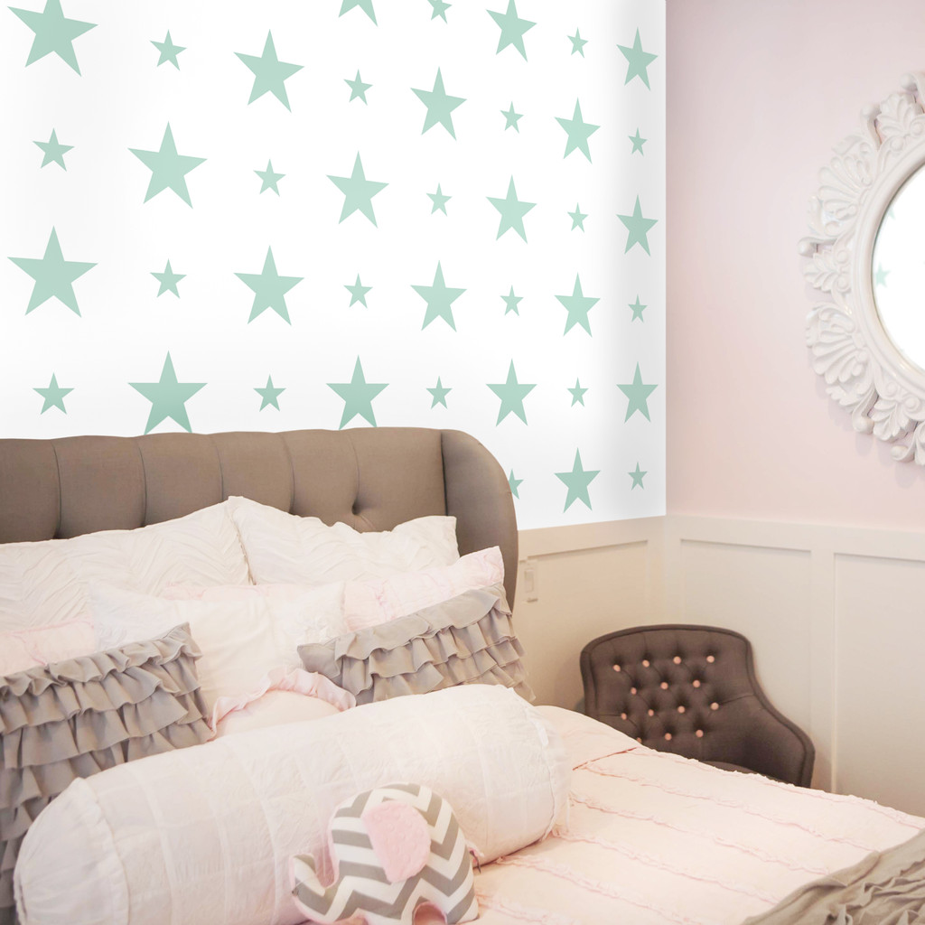 White and mint 15 and 7 cm stars wallpaper - Dekoori image 2