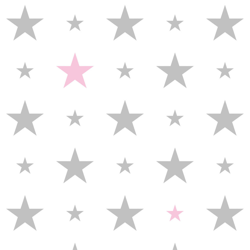 White and grey-and-pink 15 and 7 cm stars wallpaper - Dekoori image 1