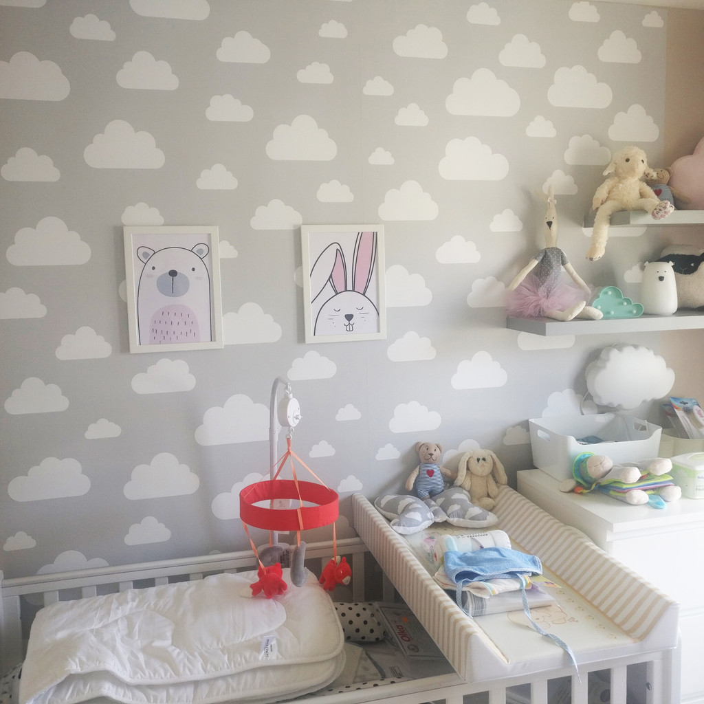 White clouds (clouds: 7,5-24 cm) on grey background wallpaper - Dekoori image 3