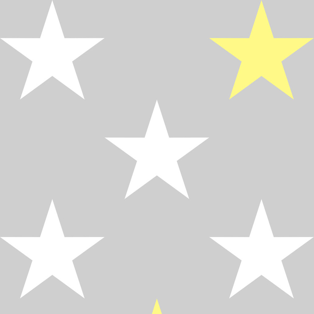 Grey wallpaper with big white and yellow stars (stars:33 cm) - Dekoori image 1