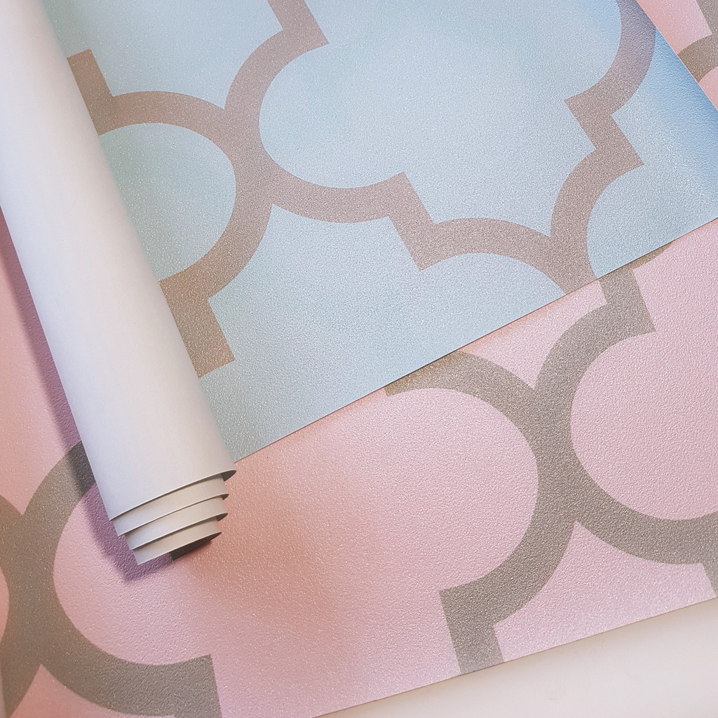 Pink and grey pastel, Moroccan quatrefoil tile wallpaper - Dekoori image 4