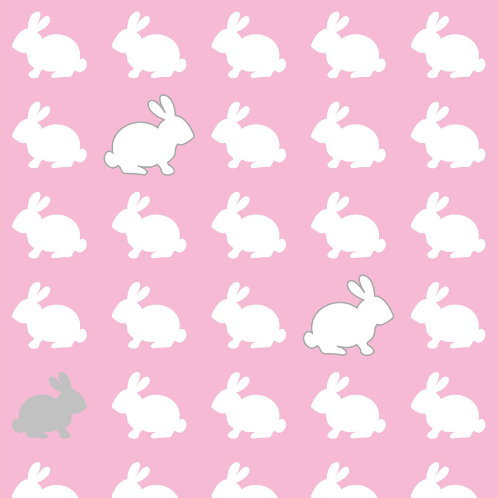 Pink wallpaper with white cute rabbits - Dekoori image 1