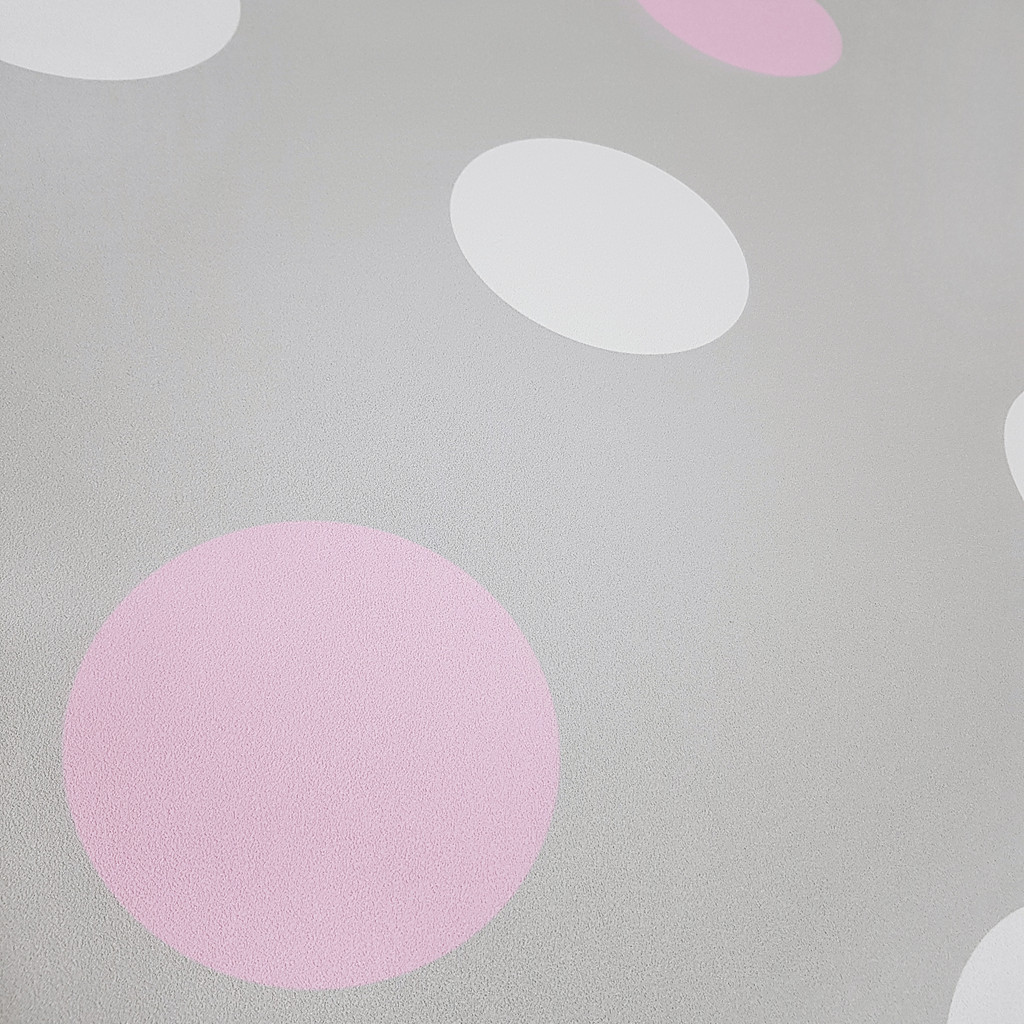 Big 15 cm dots grey and white and pink wallpaper - Dekoori image 4