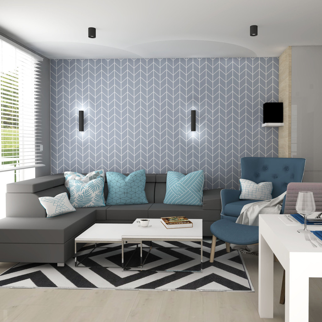 Geometric wallpaper with blue and white herringbone - Dekoori image 2