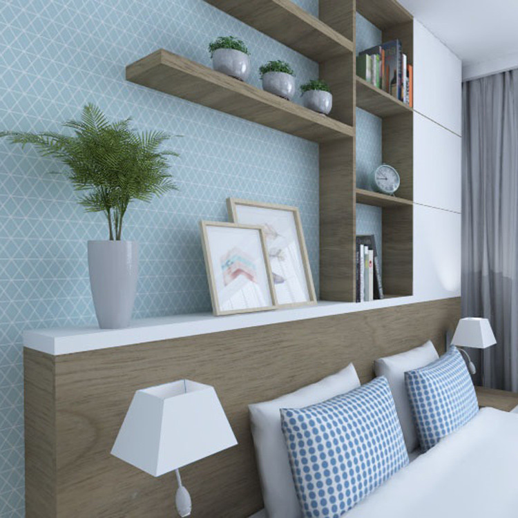 Geometrical patterned wallpaper:blue and white netting, lines, triangles and diamonds - Dekoori image 3