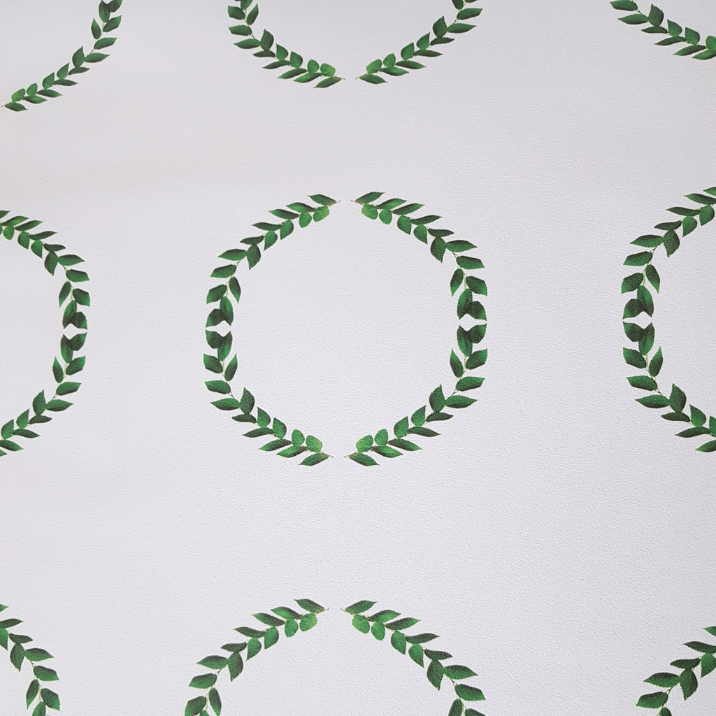 White wallpaper with green wreaths (twigs leaves in boho style) - Dekoori image 3