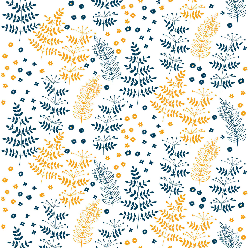 Navy blue and orange flowers and plants on a white background-Nordic wallpaper - Dekoori image 1