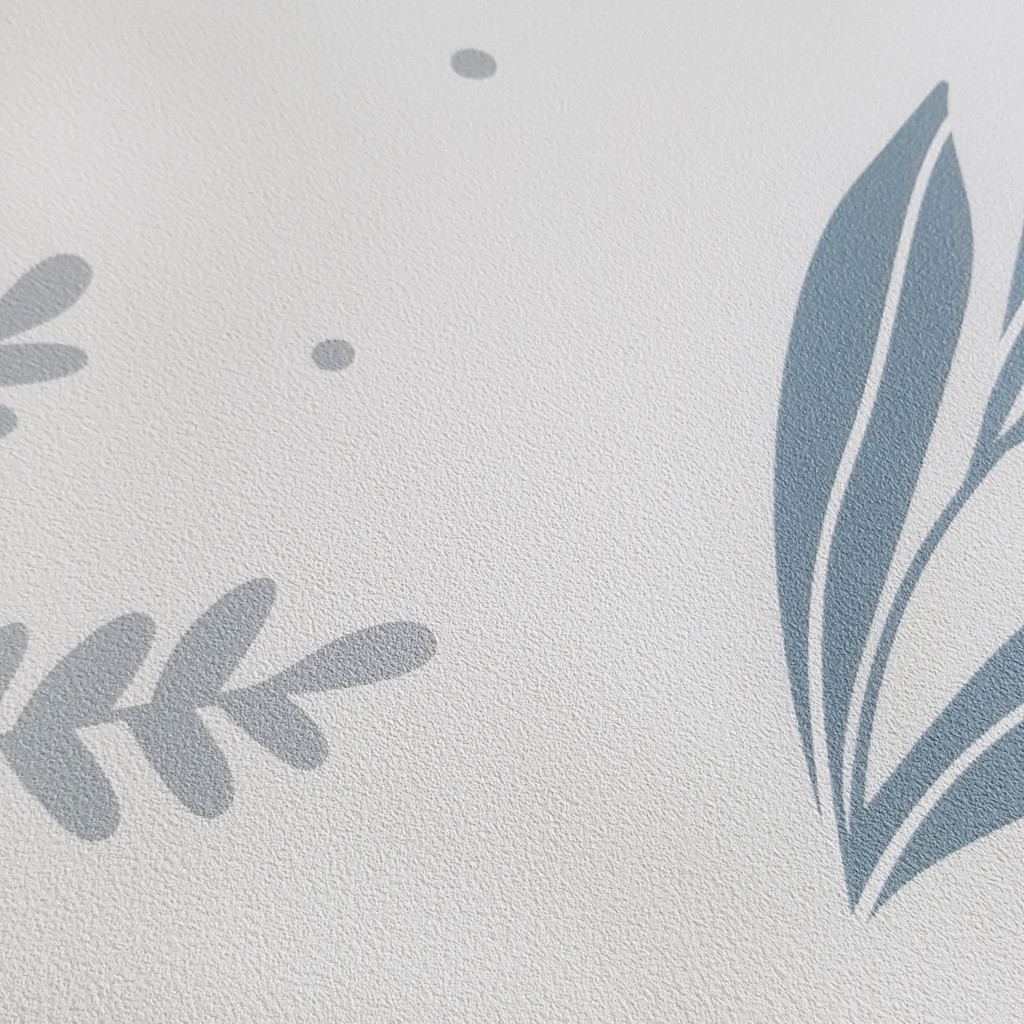 Boho wallpaper with grey and blue underwater plants on a light grey background - Dekoori image 4