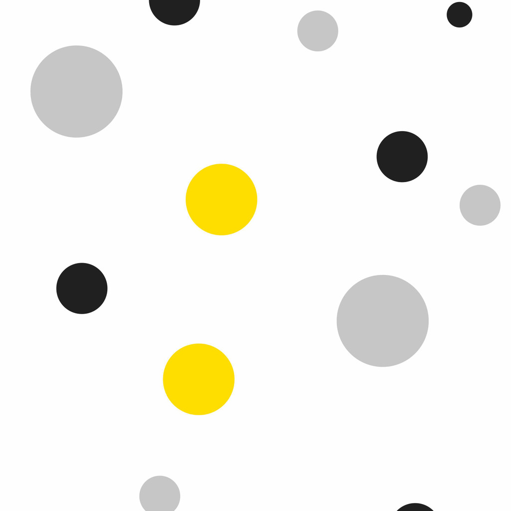 Modern white wallpaper with grey, black and yellow circles, bubbles, dots - Dekoori image 1