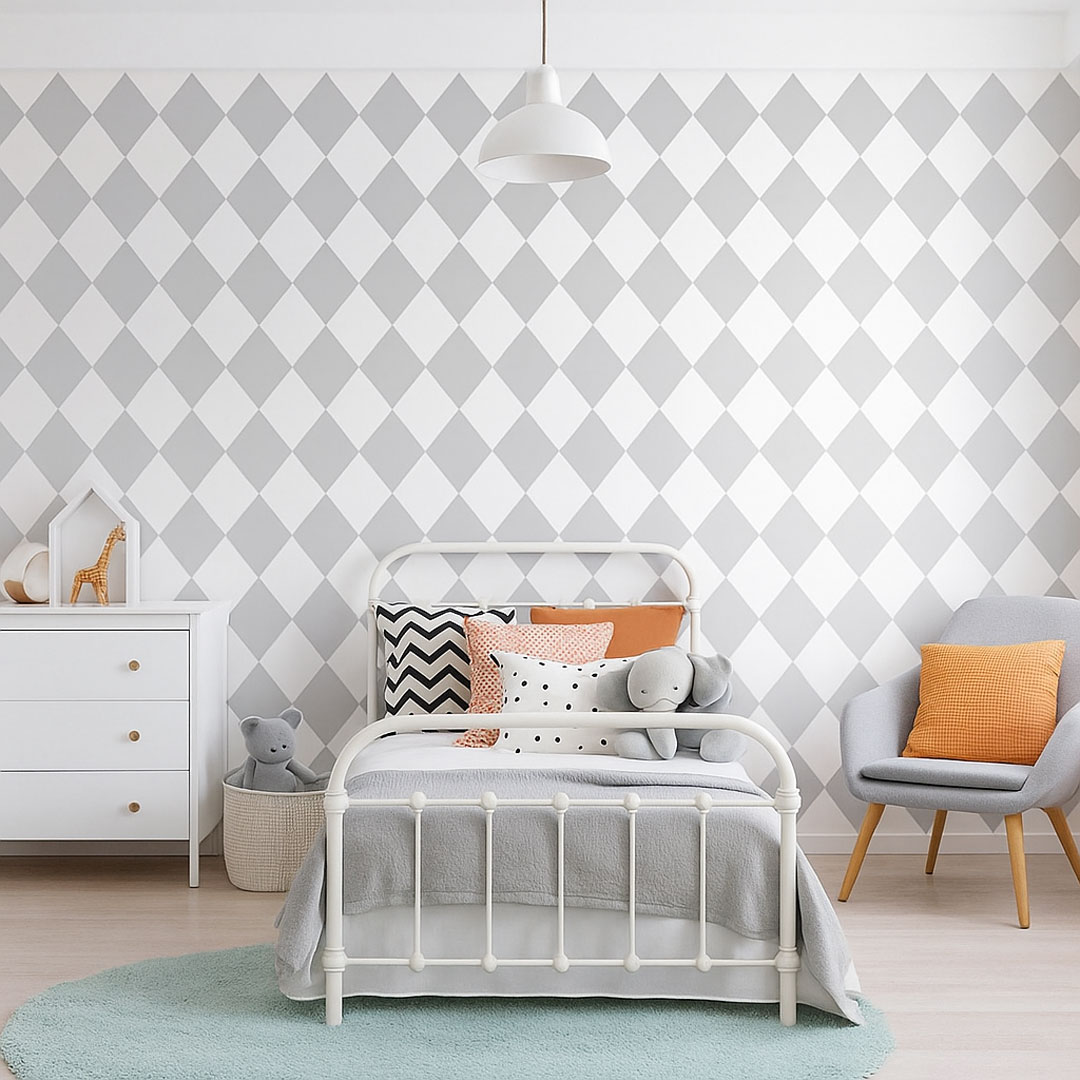 White and grey harlequin wallpaper - Dekoori image 2