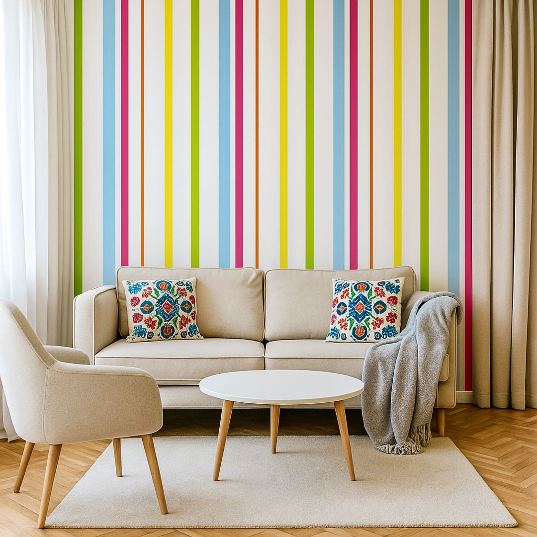 Colourful decorative vertical striped wallpaper - Dekoori image 2