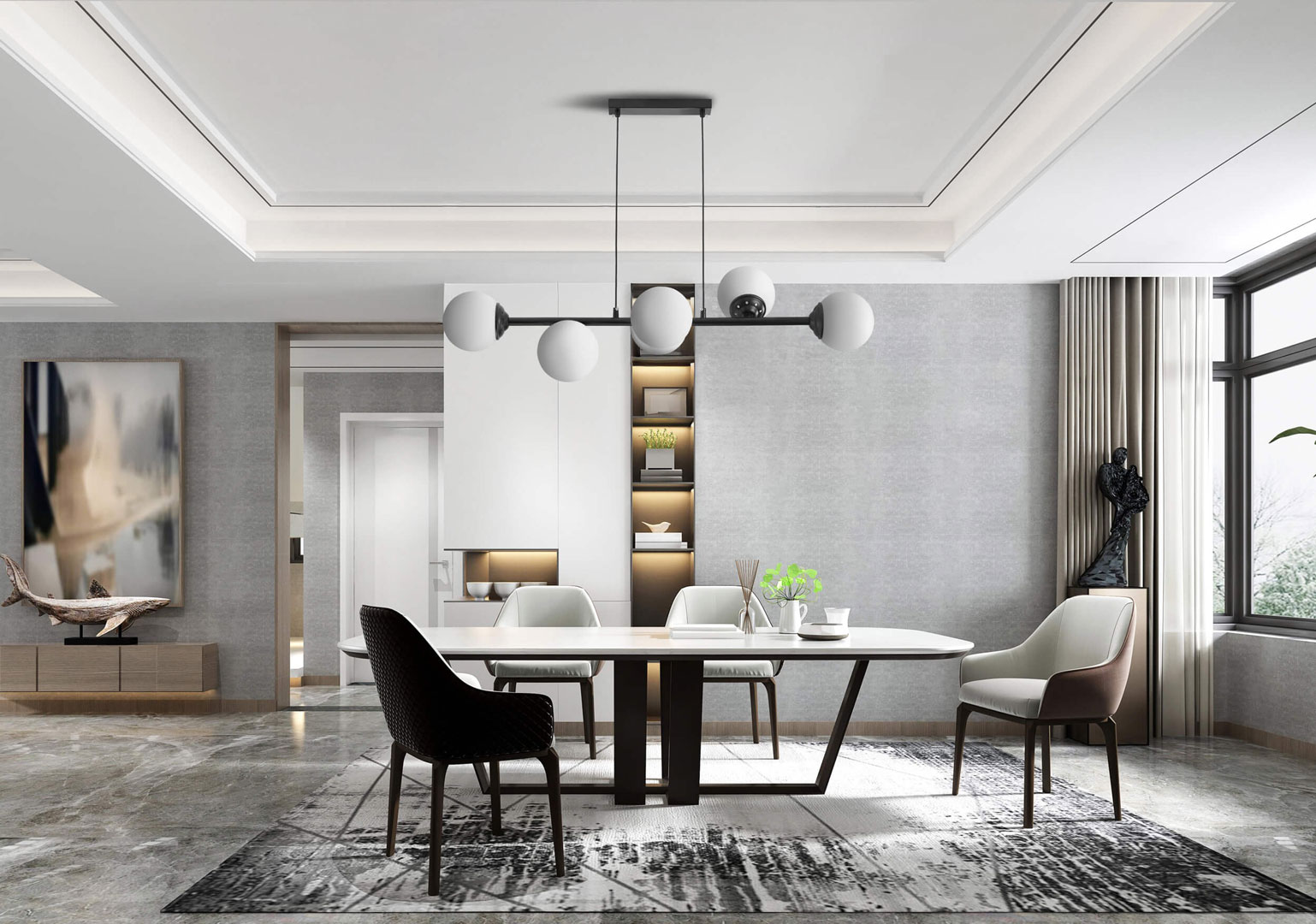 Black light, chandelier on a wire, with elongated cover and glass balls - FINO - Lampit image 2