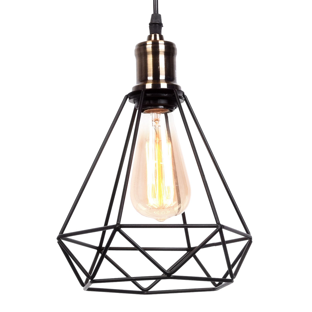 Black wire pendant light, metal, designer, diamond - COBI - Lumina Deco image 1