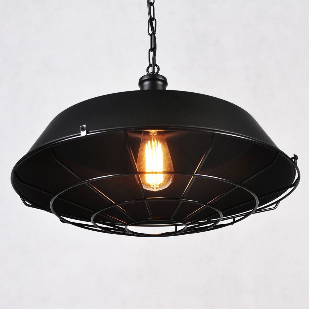 Black loft industrial pendant lamp, wire mesh, metal grid - ARIGIO - Lumina Deco image 3