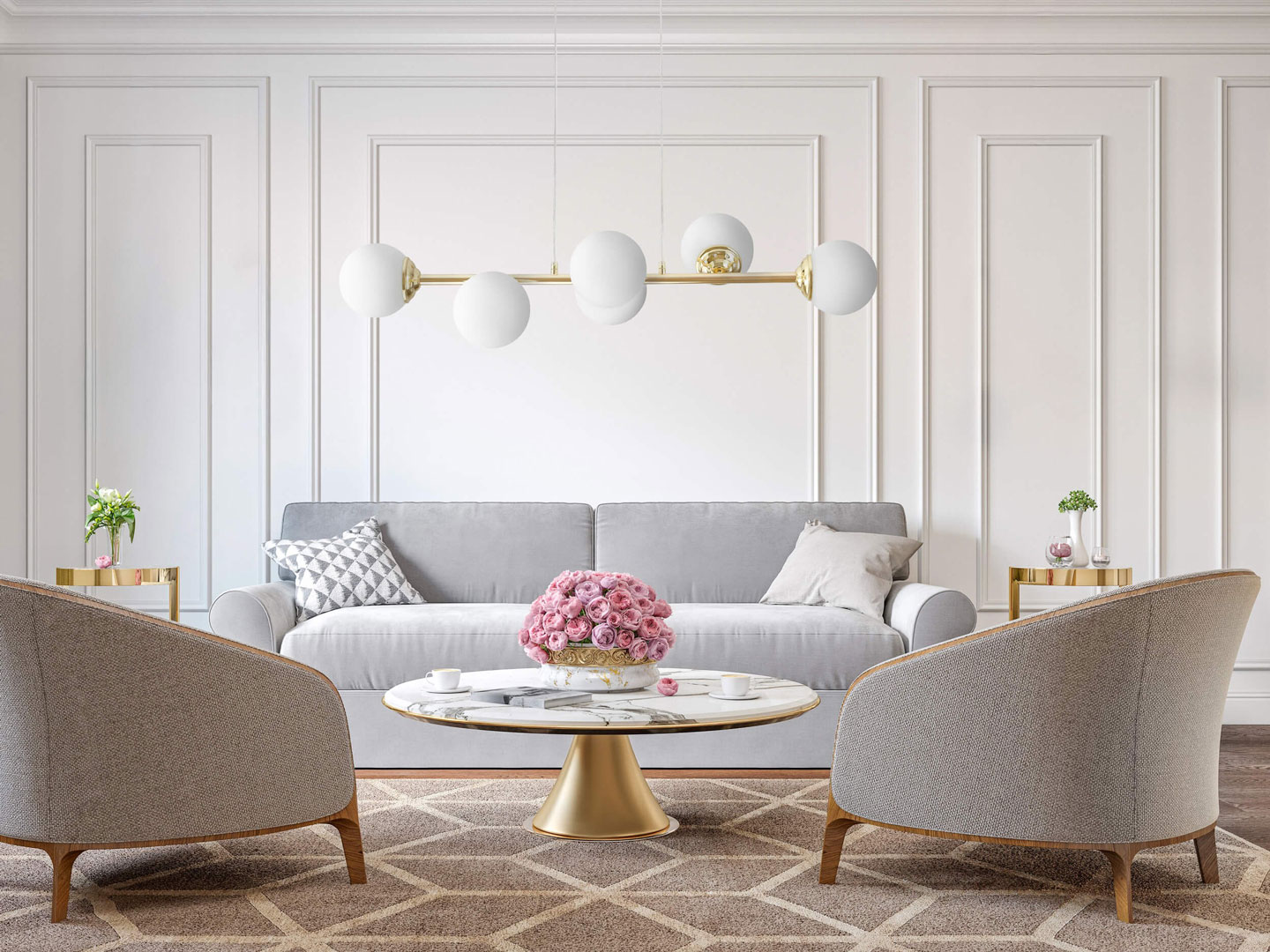 Gold light, chandelier on a wire, with elongated cover and glass balls, classic gold - FINO - Lampit image 4