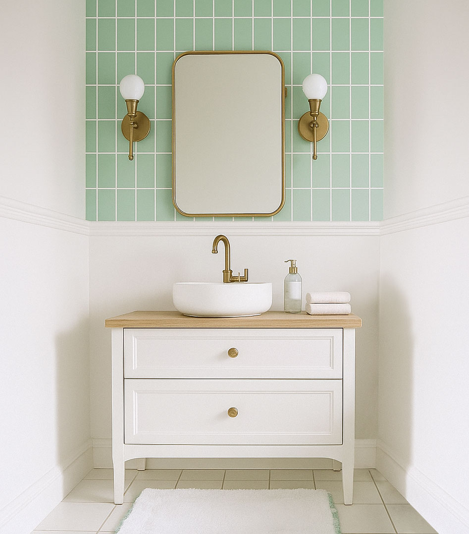 Mint and white chequered pattern wallpaper - Dekoori image 2