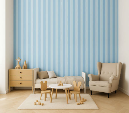 Blue vertical striped wallpaper for children's/boy's room 10 cm