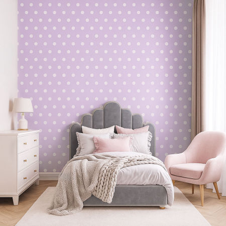 Violet wallpaper with white 5 cm dots