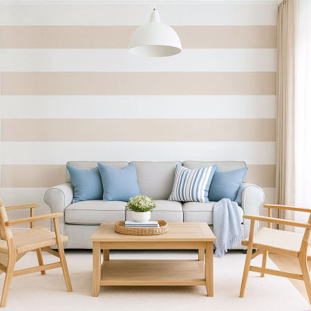 White and beige horizontal striped wallpaper 20 cm