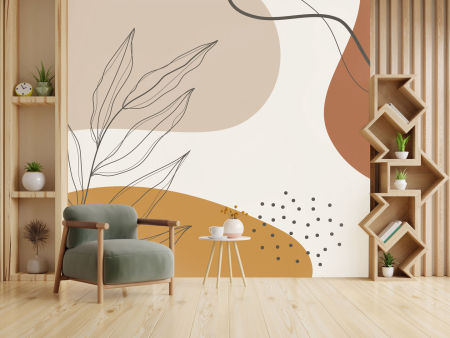Abstract wallpaper, branch in browns and dots on a cream background, boho style