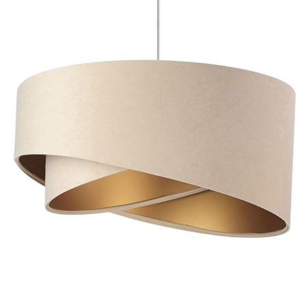 Beige pendant lamp with round asymmetrical velour lampshade with gold interior - SAMANTHA