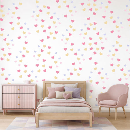 White and pink-beige-violet hearts wallpaper for girls