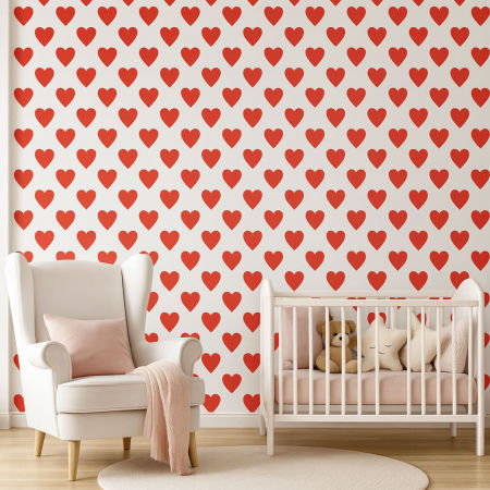 Red hearts 10 cm on white background wallpaper