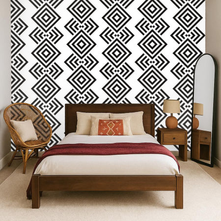 White and black ethnic with Aztec patterns wallpaper