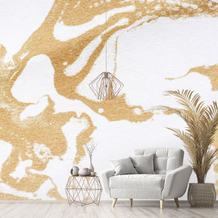 White and gold wallpaper, decorative pattern, glamour style, shades of beige - parched golden sand