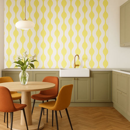 White and yellow vertical eye pattern wallpaper