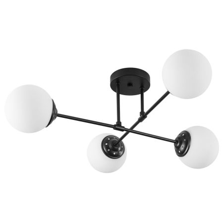 Black ceiling lamp, asymmetrical shape, metal tubes, white balls - FINO