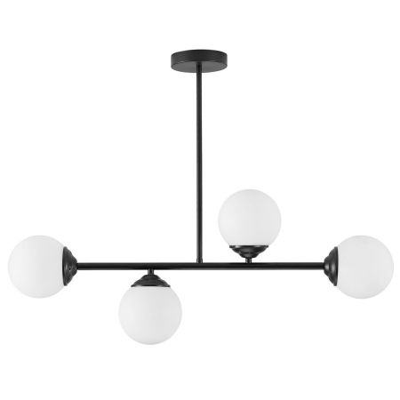 Black tube pendant lamp with white glass globe shades - FINO