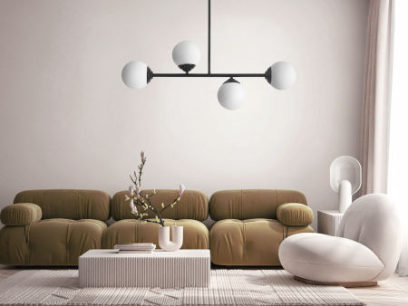 Black tube pendant lamp with white glass globe shades - FINO