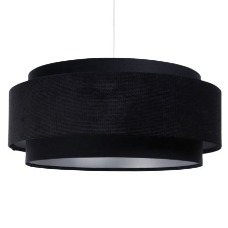 Black pendant lamp, velour hanging light, double lampshade, silver interior - SMILE