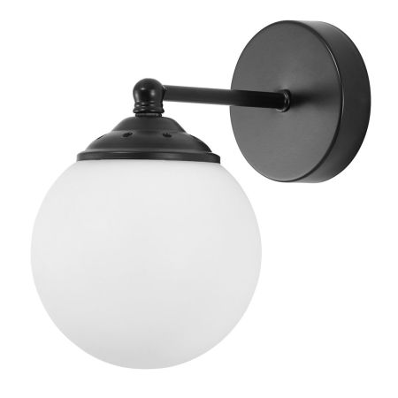 Black wall lamp, glass sphere/ball, white shade - FINO W1