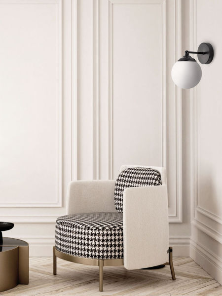 Black wall lamp, glass sphere/ball, white shade - FINO W1