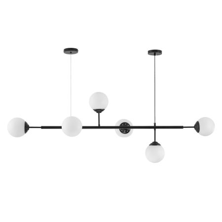 Black chandelier, spherical shades, pendant lamp, horizontal tube, two round rosettes - FINO
