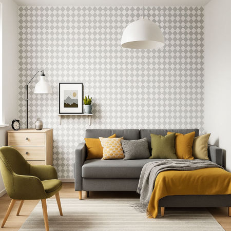 White and grey mini harlequin wallpaper