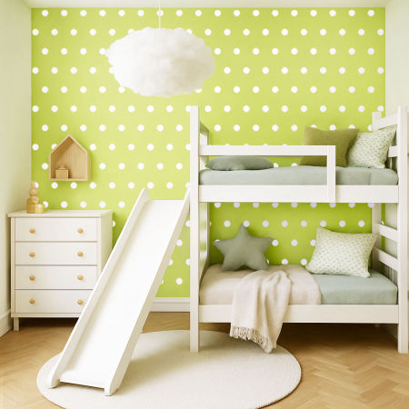 Green lime and white 5 cm dots wallpaper