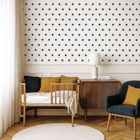 White and black 5 cm stars wallpaper