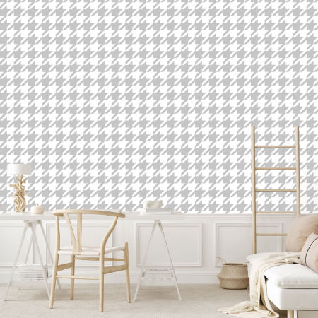 Elegant wallpaper with houndstooth grey and white retro vintage pattern