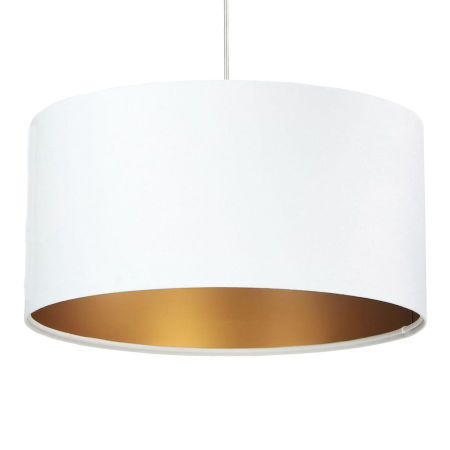 White pendant light with velour cylinder-shaped lampshade with gold lining - LILY