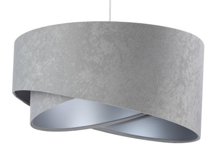 Grey ceiling pendant light, asymmetrical velour lampshade with silver interior - TAMI