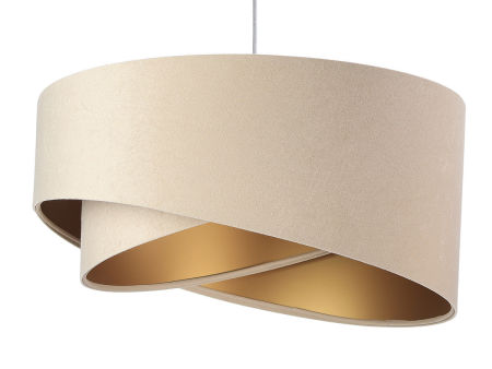 Beige pendant lamp with round asymmetrical velour lampshade with gold interior - SAMANTHA