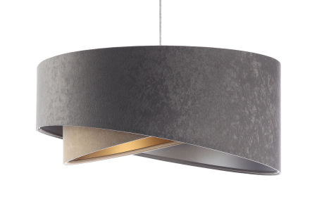 Grey and beige pendant lamp with asymmetrical velour lampshade with gold and silver interior - LAVANIA